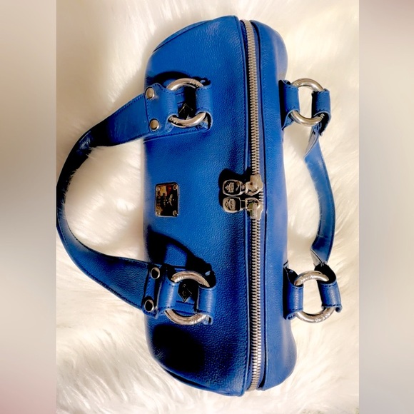 MCM Blue Leather Logo Boston Bag 12” x 7” Excellent Condition!! - Picture 4 of 12